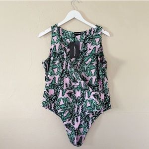 PrettyLittleThing tropical print wrap detail one piece swimsuit